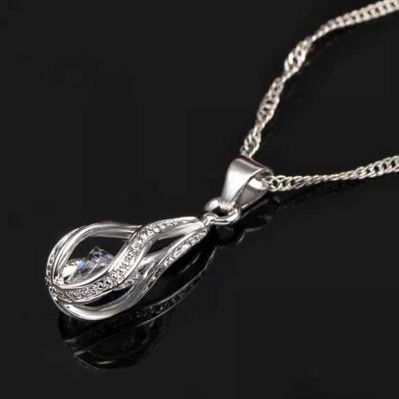 ⭐4Pc Bundle⭐ Diamond Teardrop Pendant And Earrings w 18" Chain Sterling Silver - Picture 6 of 8